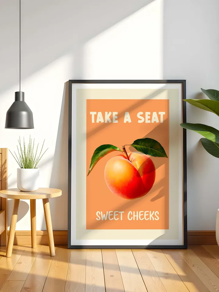 Nice Bum Poster Funny Bathroom Wall Art Take a Seat Printable Retro Toilet Art Cheeky Peach Poster Digital Download Toilet Humor Print