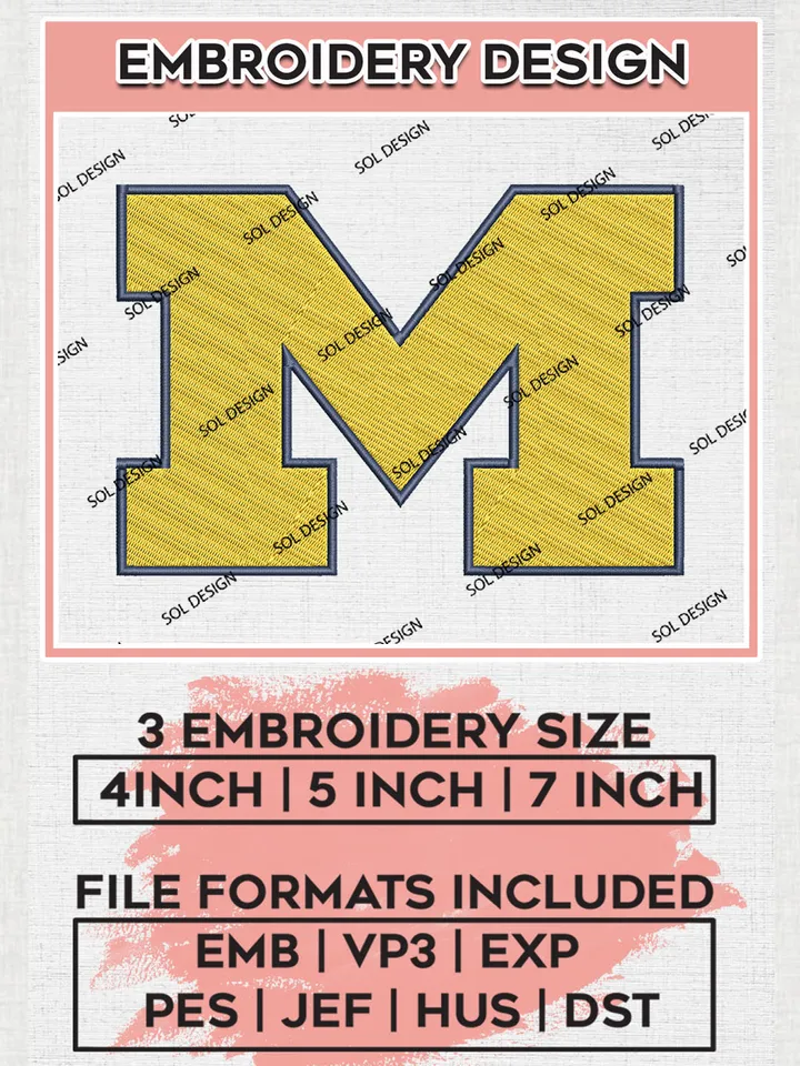 Michigan Wolverines Logo Machine Embroidery Design, NCAA Michigan Wolverines Embroidery Design Design files, NCAA Embroidery Designs, NCAA Machine Embroidery Designs, Digital Download