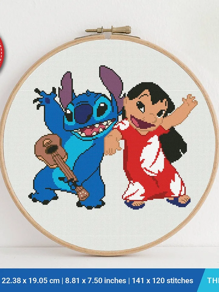 Lilo and Stitch Aloha cross stitch pattern, baby, Love Hawaii, Music, nursery decor, counted, chart, gift DIY, embroidery, instant PDF