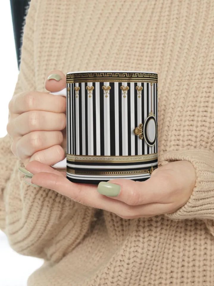 Elegant Striped Mug, Luxury Coffee Cup, Chic Gift for Her, Home Decor, Ceramic Mug, Stylish Wedding Present, Drinkware, Kitchen Decor