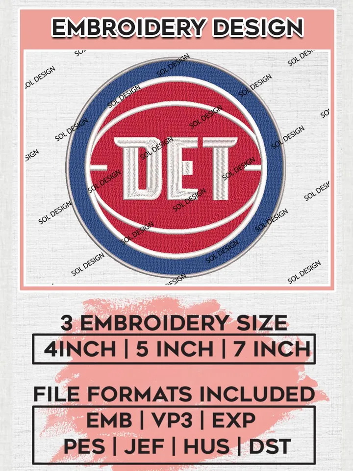 Detroit Pistons Logo Embroidery Design Files, NBA Machine Embroidery Designs, NBA Embroidery Design, NBA Detroit Pistons Machine Embroidery Design, Digital Download