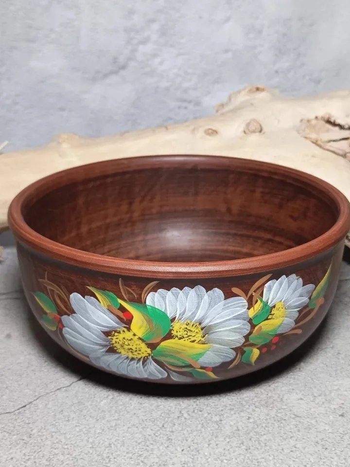 Ceramic deep bowl. Handmade from red clay, pottery clay
