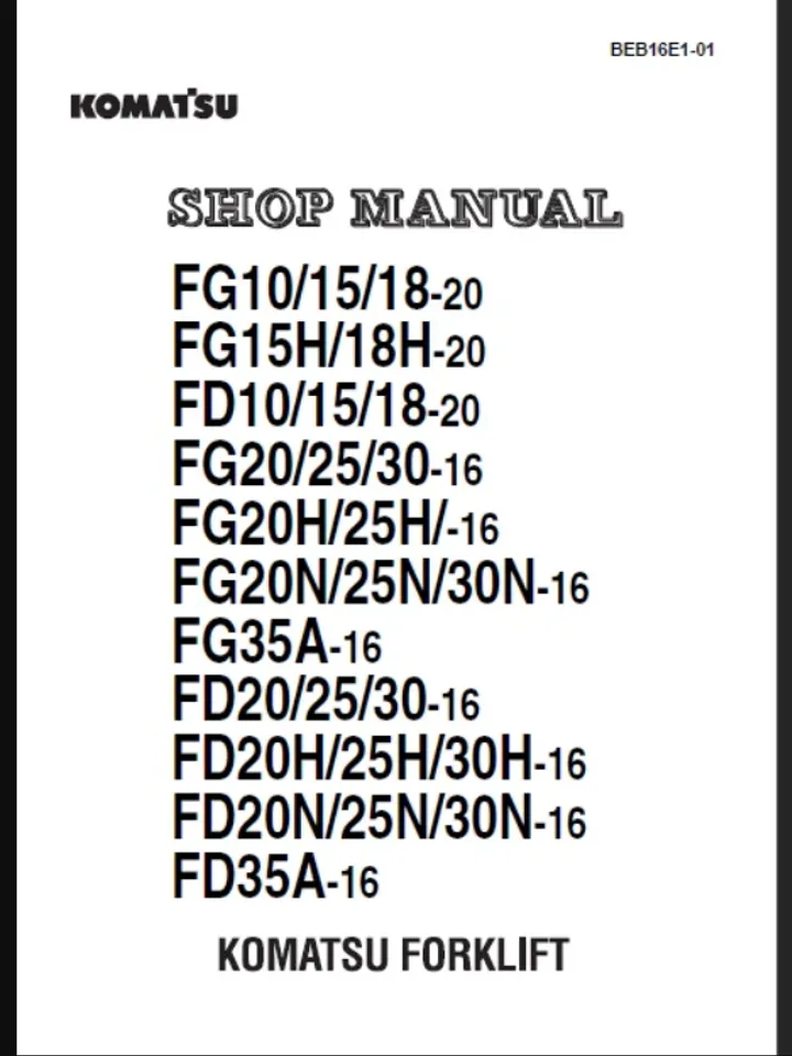 KOMATSU FG25-16 FORKLIFT SERVICE REPAIR SHOP MANUAL