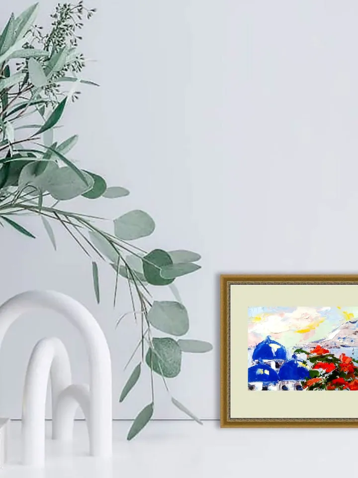 Greece Painting Santorini Oil Painting Original Art Impasto Landscape Greece Wall Art by ArtProkopaloSv