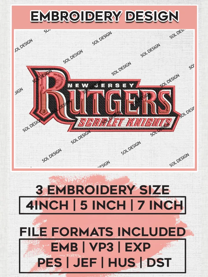 Rutgers Scarlet Knights Team Wordmark Logo Embroidery Design Files, NCAA Rutgers Scarlet Knights Machine Embroidery, NCAA Teams, 3 sizes, NCAA Machine embroidery designs, Digital Download