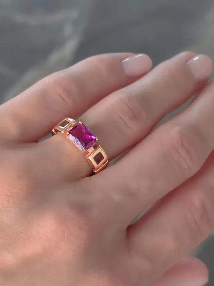Ring silver 925 gold plated with amethyst