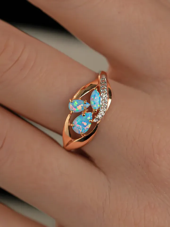 Ring Silver gold plated 925 assay value with opal