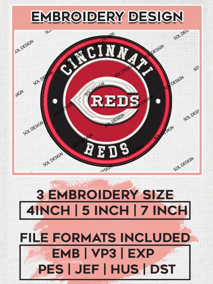 Cincinnati Reds Team Logo Embroidery Design, MLB Team Embroidery files, Cincinnati Reds Baseball Team, Cincinnati Team, Digital Download