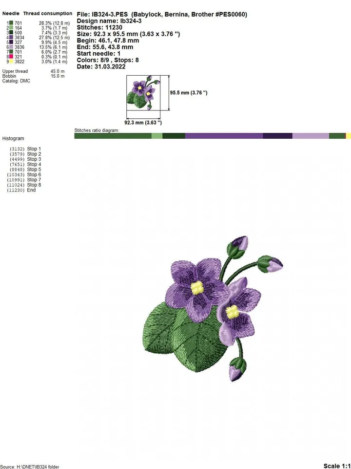 Set ofsix designs Violets with 3Delements machine embroidery design digital embroidery pattern home andclothing décor embroidery motif loral