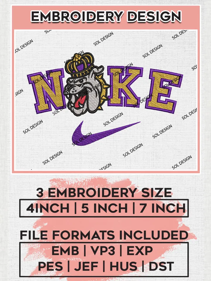 Nike James Madison Dukes Machine Embroidery Design, NCAA James Madison Dukes Embroidery Design files, NCAA Embroidery Designs, NCAA Machine Embroidery Designs, Digital Download