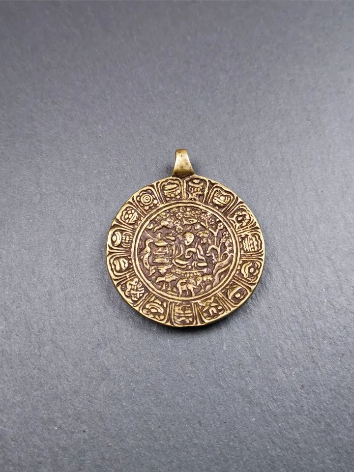 Gandhanra Handmade Tibetan Buddhist Amulet Badge,Shou-lao, the God of Longevity,Made of Copper, 1.57"