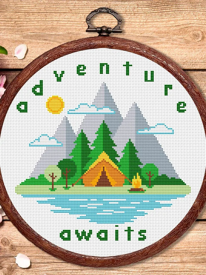 Adventure Awaits Cross Stitch Pattern, Travel Cross Stitch, Embroidery Adventure Awaits, Travel Pattern, Modern Cross Stitch #trl013