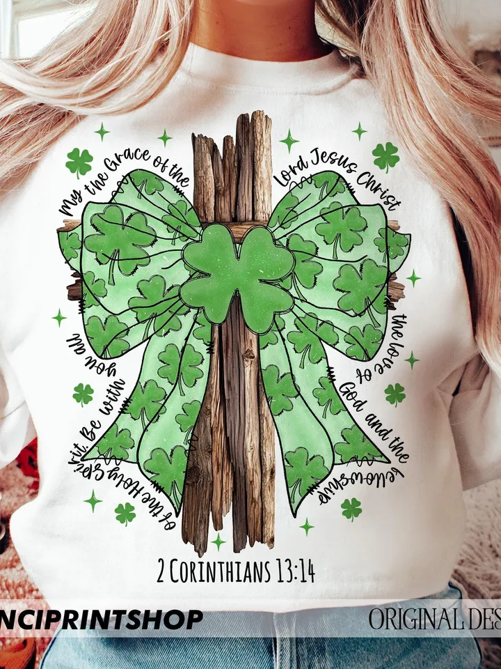 St. Patrick's Day png, Shamrock Holy Trinity - 2 Corinthians 13:14, St. Patrick's Coquette Bow png, St. Patrick's Day Bible Verse png files
