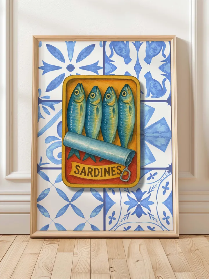 Sardines Tin Vintage Poster Retro Fish Print Eclectic Colorful Kitchen Art Sardine Wall Art Maximalist Bundle Digital Download poster