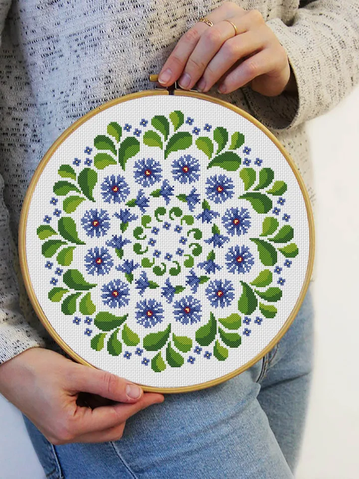 Flower mandala set cross stitch pattern download PDF Mandala pattern digital PDF, Floral cross stitch chart Mandala ornament Home decor #S38