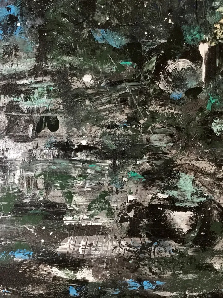 Abstract car painting,acrylic mix media painting,stretched canvas,textured background.