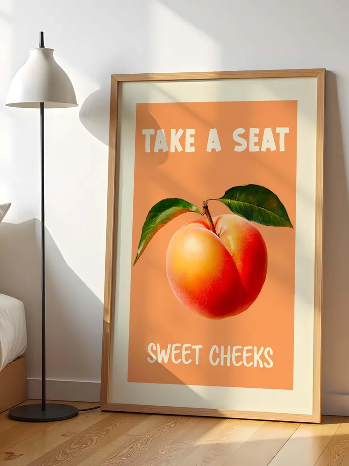 Nice Bum Poster Funny Bathroom Wall Art Take a Seat Printable Retro Toilet Art Cheeky Peach Poster Digital Download Toilet Humor Print