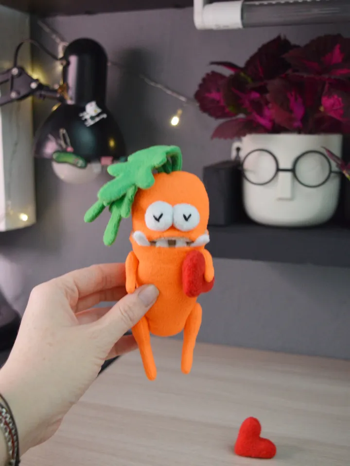 PDF Plush Carrot Pattern – Fleece Softie Toy with Pocket Mouth