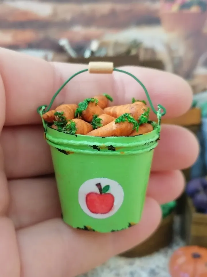 Bucket with carrots. Puppet miniature. 1:12. Doll garden.
