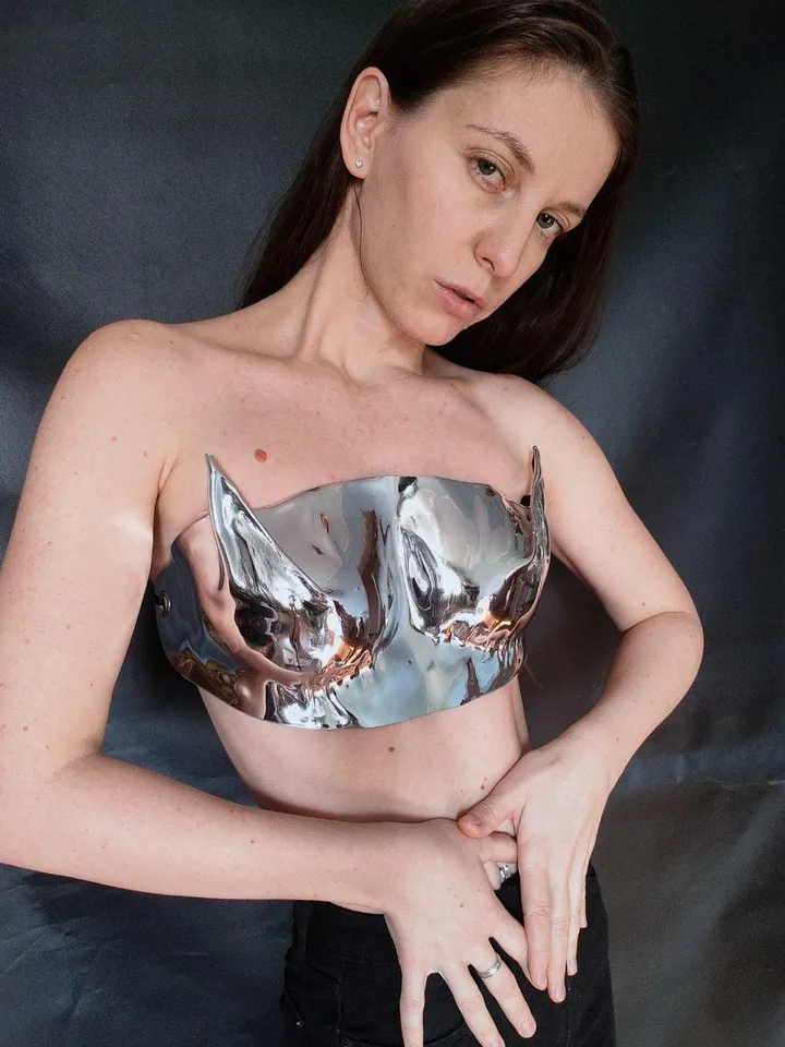 mirror corset, corset, burning man, festival wear, armor, strawberry wolf, women's corset, silver bra