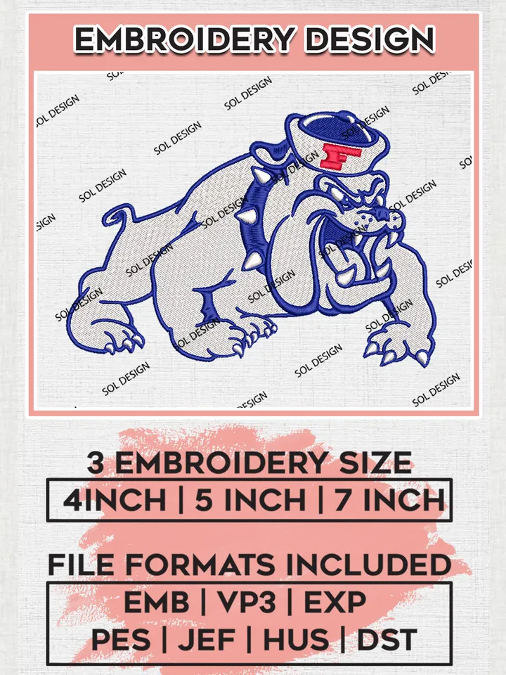 NCAA Fresno State Bulldogs College Football Team Mascot Logo embroidery designs, NCAA Fresno State Bulldogs Logo Machine embroidery files, NCAA Team Logo embroidery designs, NCAA Game Day Machine embroidery designs, Digital Download