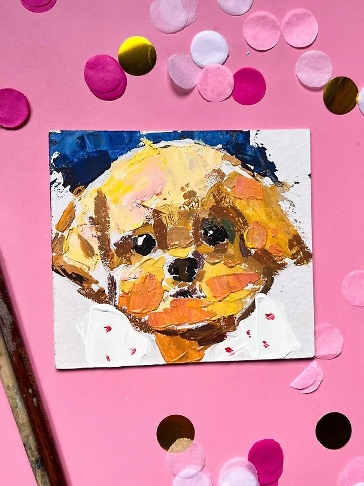 Puppy Painting Original Art Animal Art Impasto Oil Painting