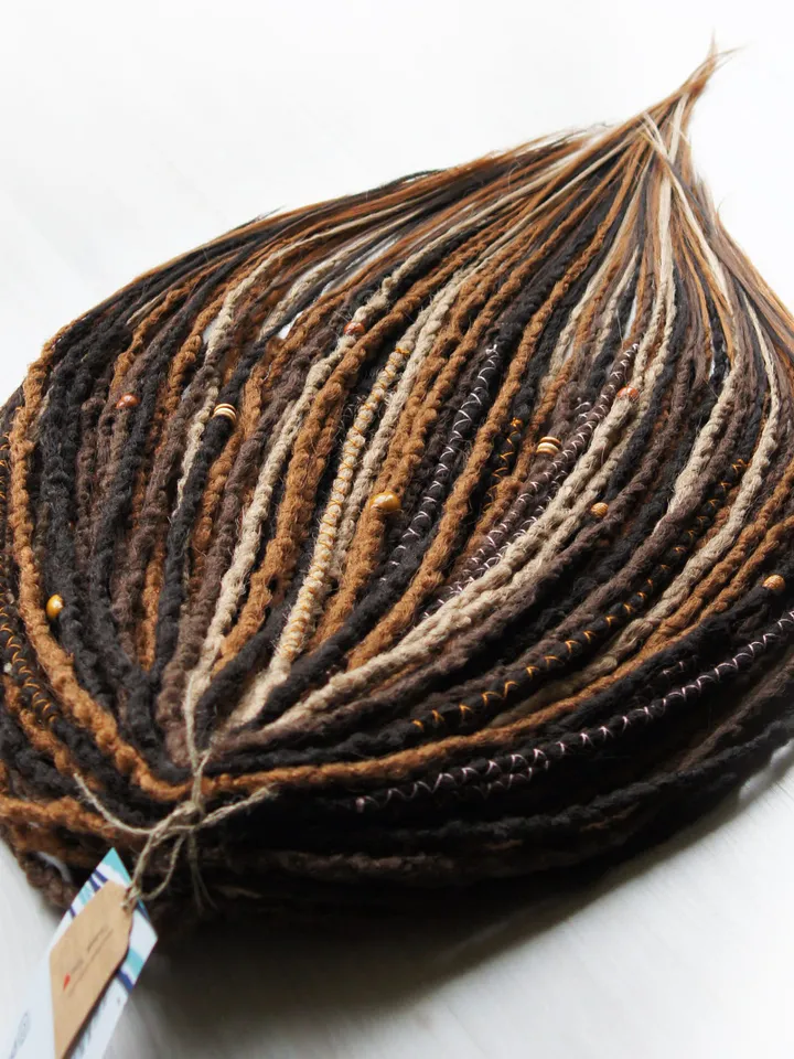 Brown Blonde Ginger Dreadlock Extensions Boho Beads Wraps Single Double Ended Synthetic Faux Locs Hair