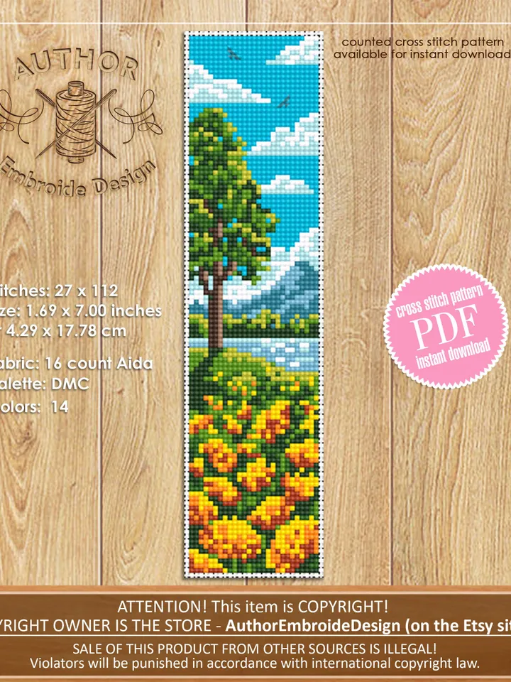 Floral Bookmark set cross stitch pattern download PDF Handmade bookmark pattern digital PDF, Flower cross stitch chart, Spring, Nature #B117
