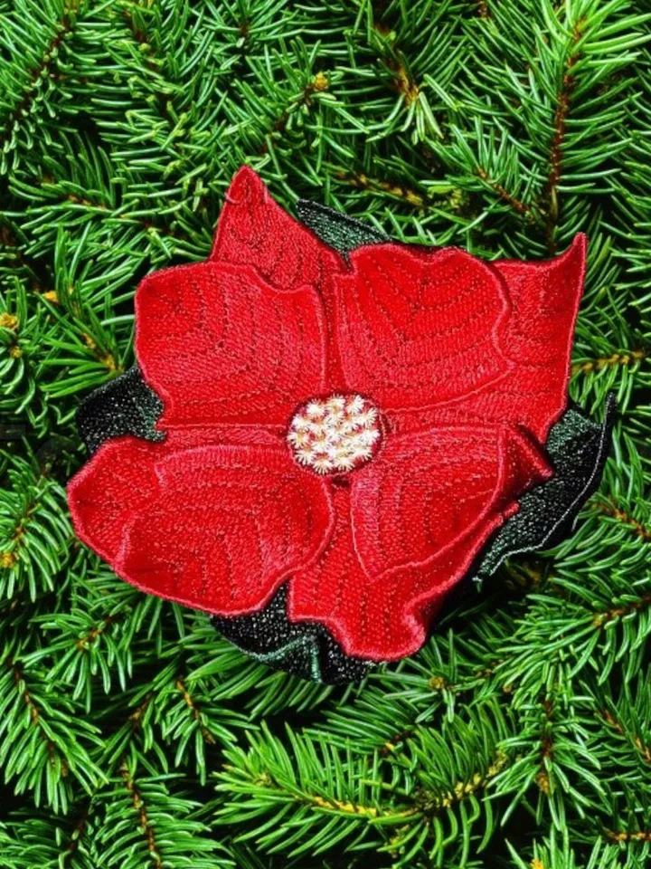 Free Standling Lace Poinsettia Flower machine embroidery design FSL Embroidery pattern flower motif 3D floral digital embroidery pattern