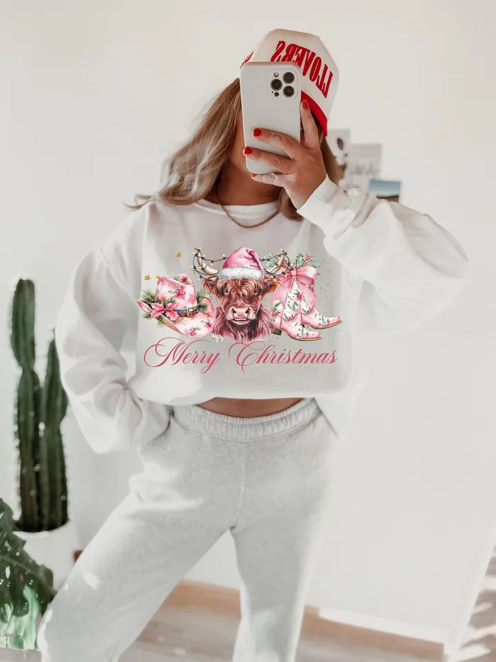 Howdy Christmas PNG Bundle Coquette Bow Western Cowgirl Cowboy Christmas Tree Cookies Presents Girly Trendy Shirt Designs Sublimation
