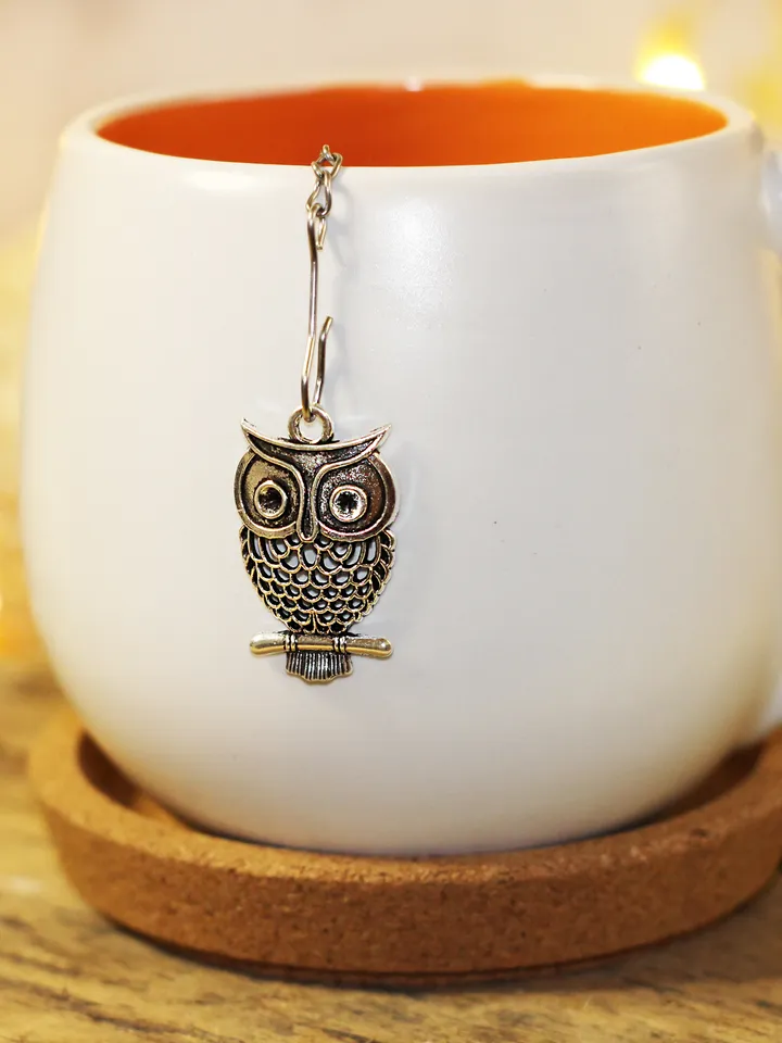 Owl tea strainer for herbal tea, Tea infuser charm owl, Tea steeper owl pendant, loose leaf tea lover gift