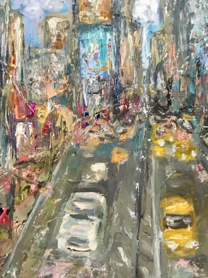 New York original textured oil painting on stretched canvas,cityscape wall art,world capitals original art,Times Square,USA painting.