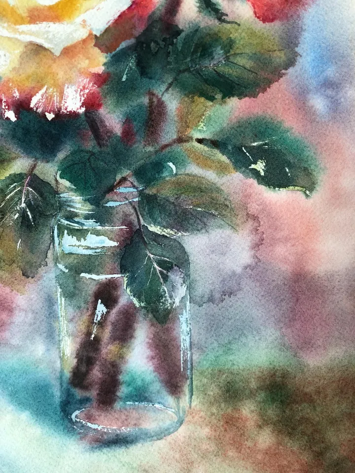 Roses Original Painting Flowers Watercolor Floral Wall Art Blooming Painting