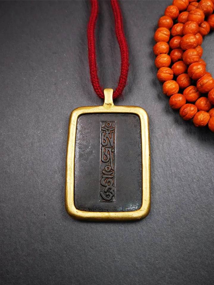 Gandhanra Handmade Tibetan Buddhist Amulet,Om Badge Pendant, Mantra of Om Mani Padme Hum, Made of Copper,2.52"