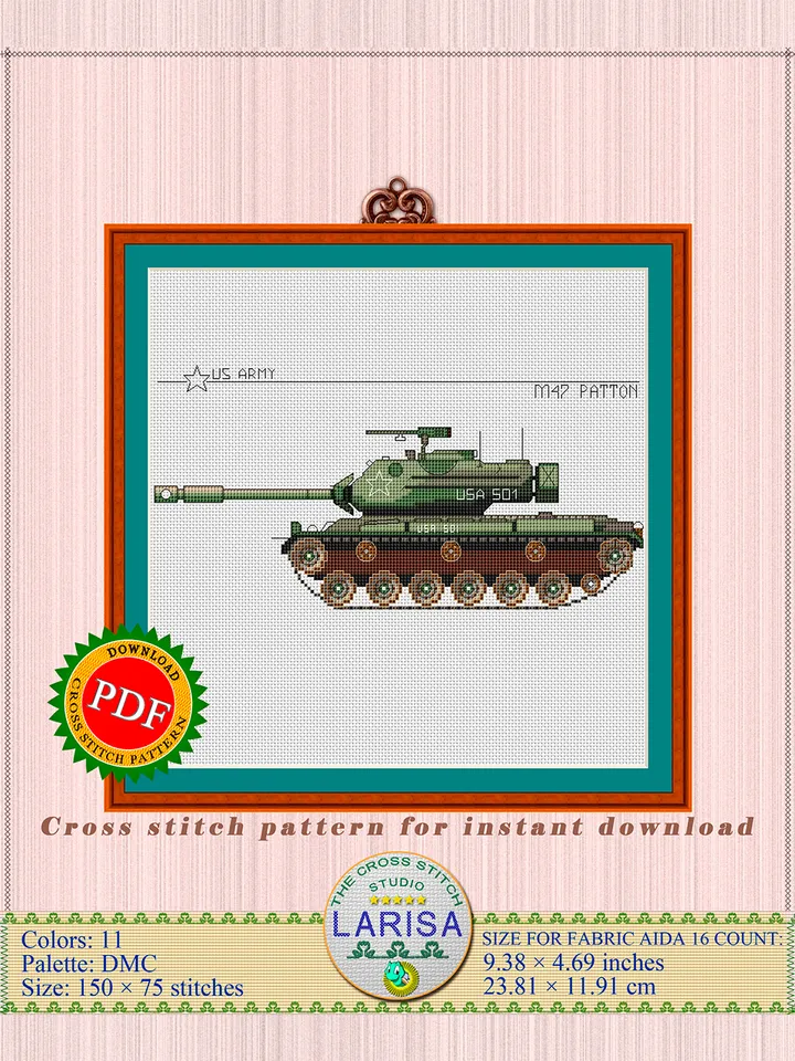 M47 Patton Cross Stitch Pattern | Patton Tank Chart | American War Machine