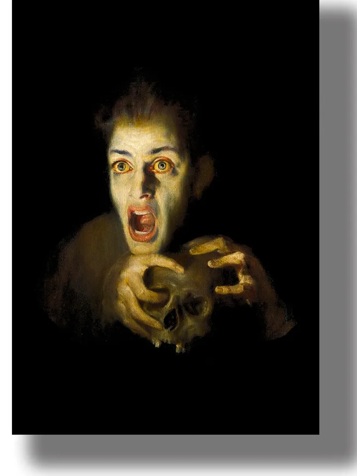 Hatred and madness. Illustration of a crazy scary man.