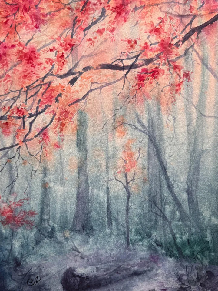 Forest Original Painting Trees Watercolor Painting Forest Landscape Original Art