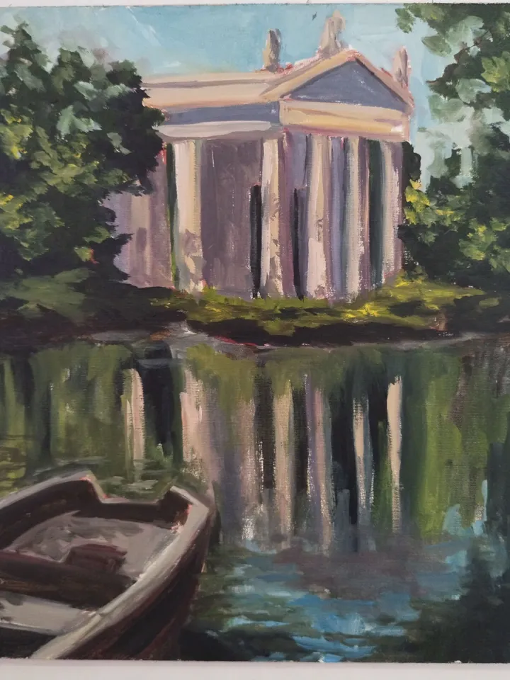Landscape oil painting Villa Borghese small art Italian architecture Fine art