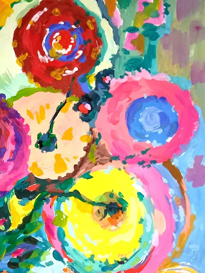 Kandinsky Style Painting Floral Abstract Original Art Flowers Wall Art Above Sofa Art Original Painting 15 by 12 by TatianaArtShop