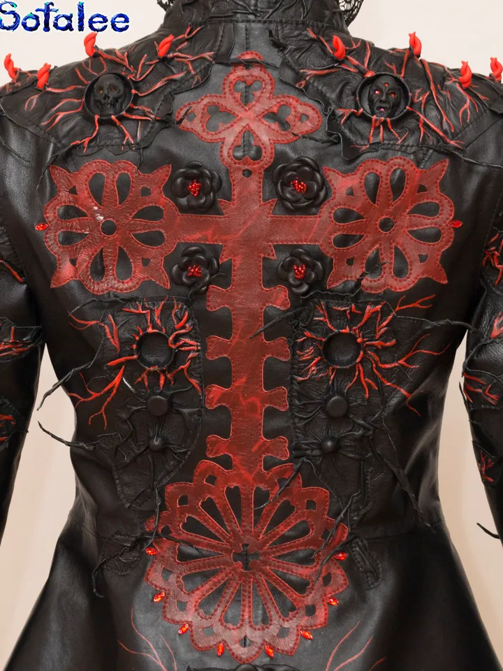 Women's Genuine leather jacket gothic aristocratic style red black color, leather clothes by Sofalee