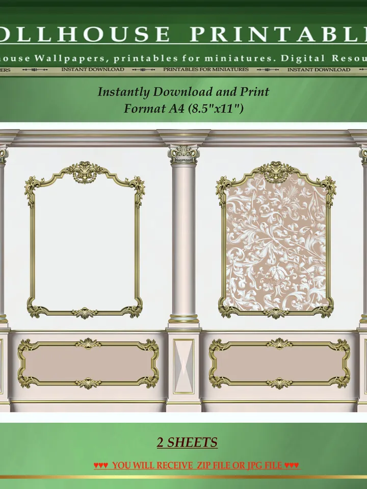 Wallpapers- Set 17-v1 | Printables for Dollhouses and Unique Miniature Projects | Digital Downloads | in Scale 1/12th