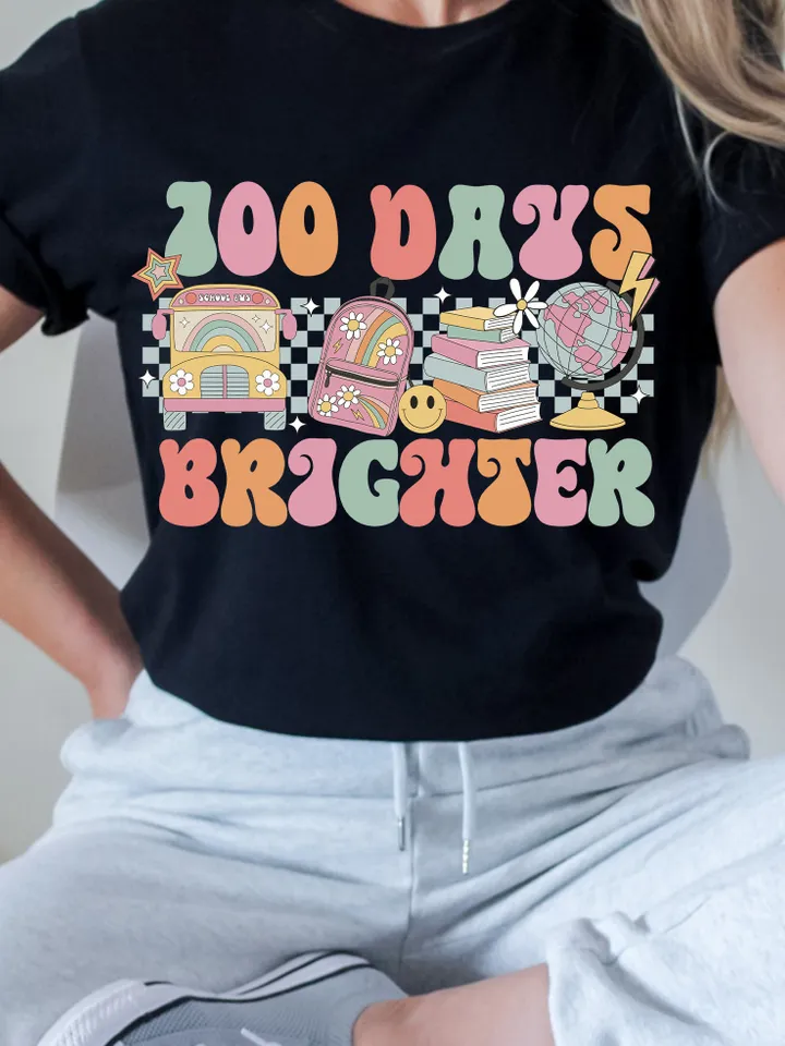 100 Days Brighter School PNG, Groovy Smile 100th day, Trendy Teacher png, PNG Download, Girl Shirt, Png Download, School Sublimation