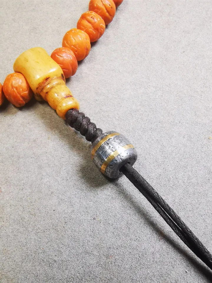 Gandhanra Handmade Tibetan Mala Spacer Beads,Cold Iron Stripe Dzi Marker Beads for Prayer Beads Necklace Accessories,0.35" × 0.35"