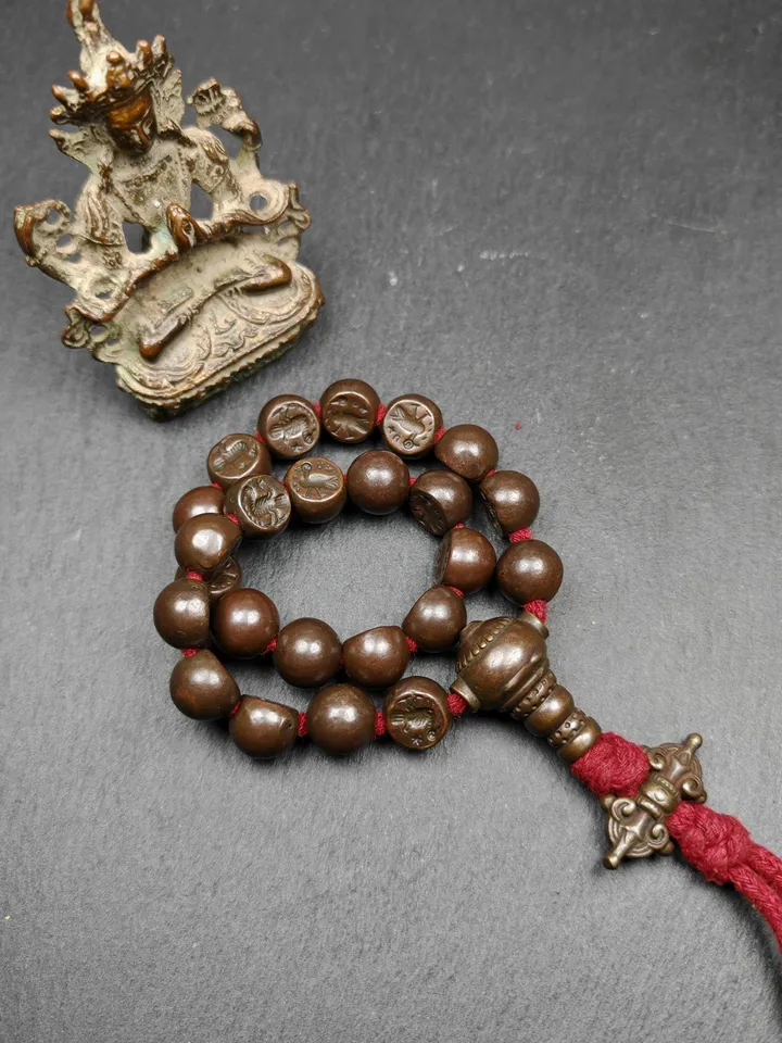 Gandhanra Antique Tibetan Handhold Wrist Mala,12mm Half Round Garuda Bird, Made of Thokcha,Lucky Rosary,Spiritual Gift
