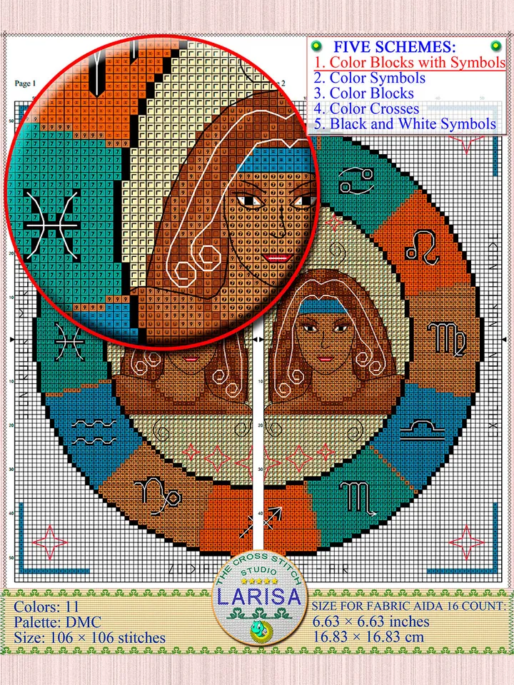 Gemini Cross Stitch Pattern | Gemini Zodiac Sign