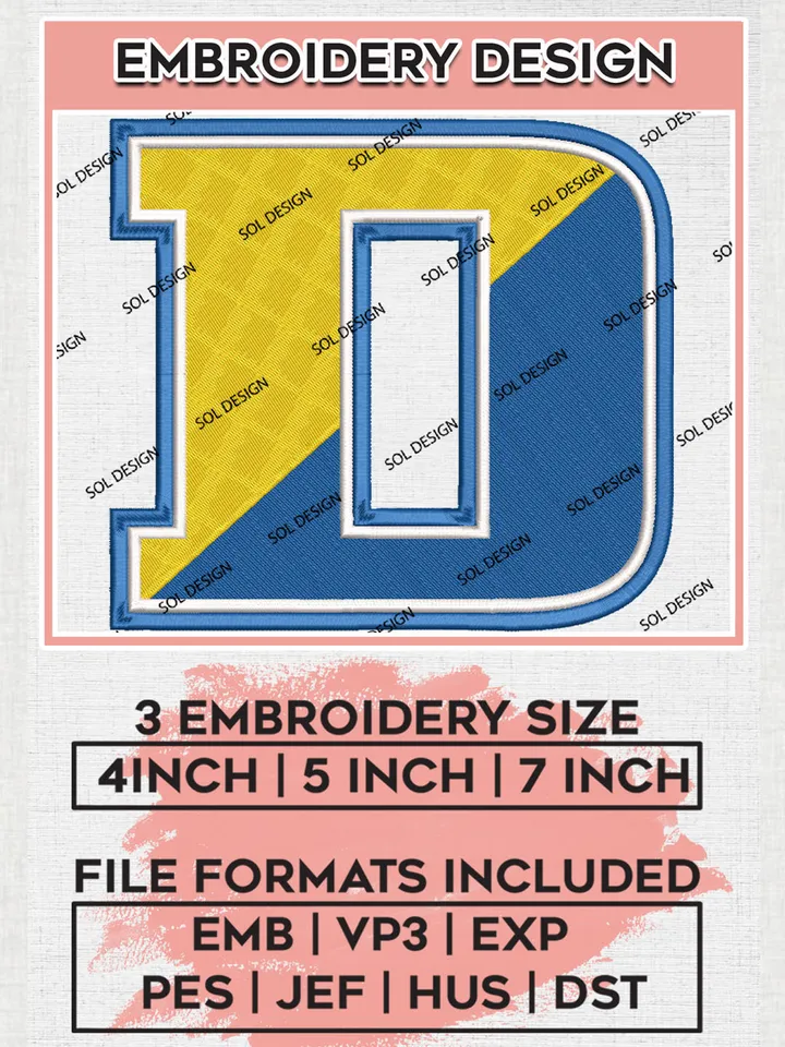 NCAA Delaware Blue Hens Football Team Letter Logo Embroidery Design Files, NCAA Delaware Blue Hens Machine Embroidery, NCAA Teams, Game Day, 3 sizes, NCAA Machine embroidery designs, Digital Download