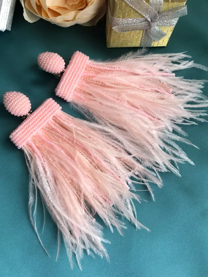 Feathers Beaded Earrings clip-on