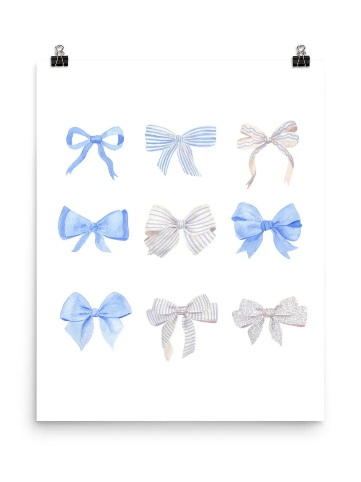 Blue Bow Watercolor Painting, Contemporary Bow, Nursery Wall Decor, Gift For Teen Girl, Baby Shower Gift, Hampton Style, Boy Room Decor