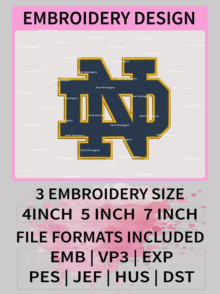 NCAA Notre Dame Fighting Irish Embroidery File, 3 Sizes, 6 Formats, NCAA Machine Embroidery Design, NCAA Logo, NCAA Teams