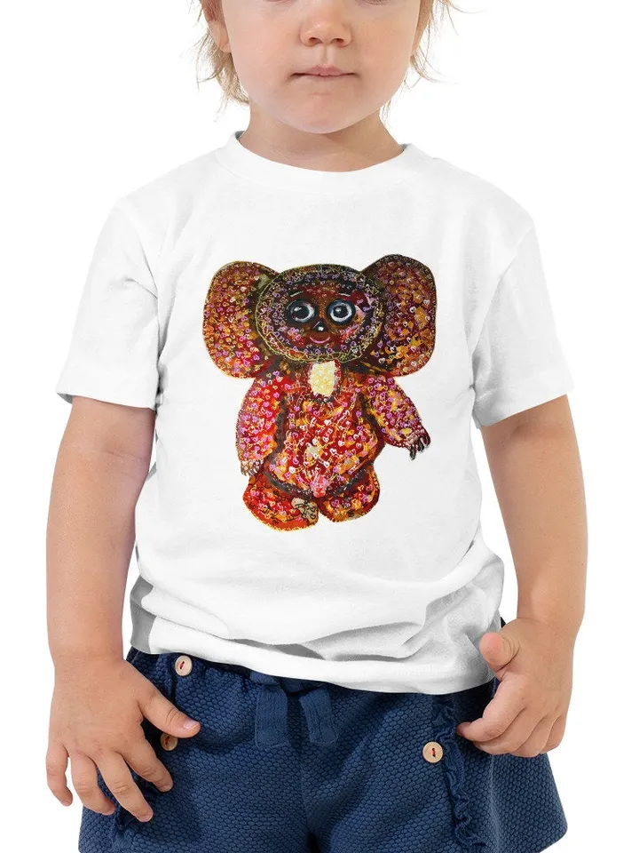 Cheburashka Toddler Short Sleeve Tee made with my original mix media painting,special kids gift,designer toddler wear,unique handmade shirt